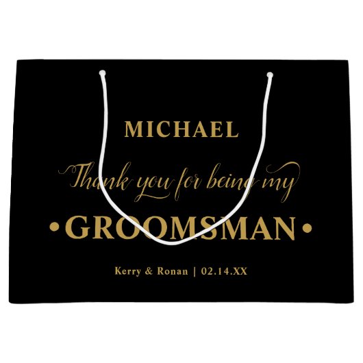 Gepersonaliseerde Groomsman Zwart en Goud Dank u Groot Cadeauzakje (Voorkant)