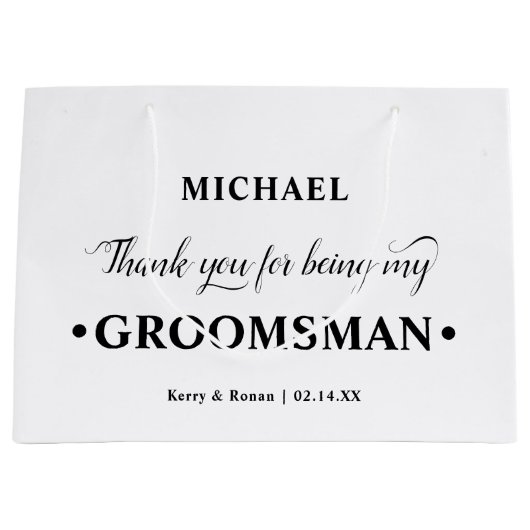Gepersonaliseerde Groomsman zwart-wit dank u Groot Cadeauzakje (Voorkant)