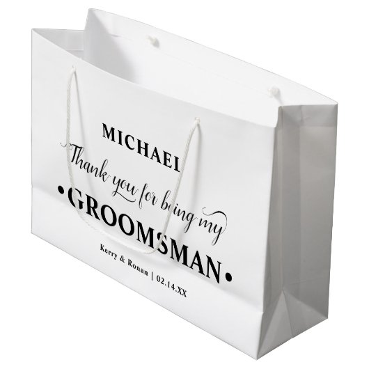 Gepersonaliseerde Groomsman zwart-wit dank u Groot Cadeauzakje (Voorkant Gekanteld)