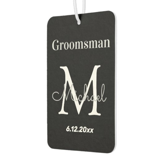 Gepersonaliseerde Groomsman, zwart-wit monogram Luchtverfrisser (Links)