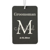 Gepersonaliseerde Groomsman, zwart-wit monogram Luchtverfrisser (Achterkant)