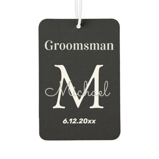 Gepersonaliseerde Groomsman, zwart-wit monogram Luchtverfrisser (Achterkant)