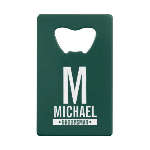 Gepersonaliseerde Groomsman's Monogram en Naam Creditkaart Flessenopener
