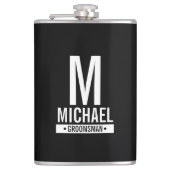 Gepersonaliseerde Groomsman's Monogram en Naam Heupfles (Voorkant)
