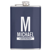 Gepersonaliseerde Groomsman's Monogram en Naam Heupfles (Voorkant)