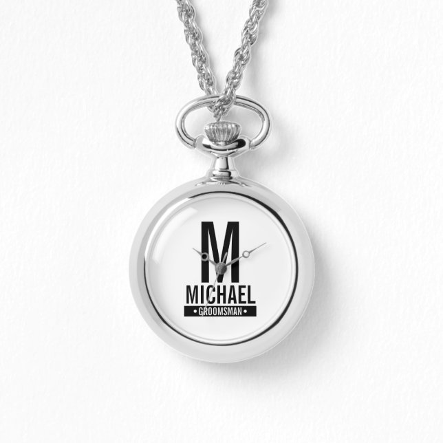 Gepersonaliseerde Groomsman's Monogram en Naam Horloge (Voorkant)