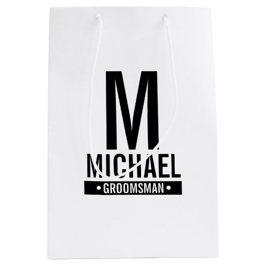 Gepersonaliseerde Groomsman's Monogram en Naam Medium Cadeauzakje (Voorkant)