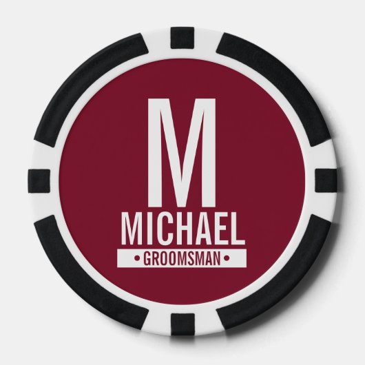 Gepersonaliseerde Groomsman's Monogram en Naam Poker Chips (Voorkant)