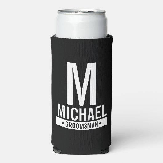 Gepersonaliseerde Groomsman's Monogram en Naam Seltzer Blikjeskoeler (Seltzer Voorkant)