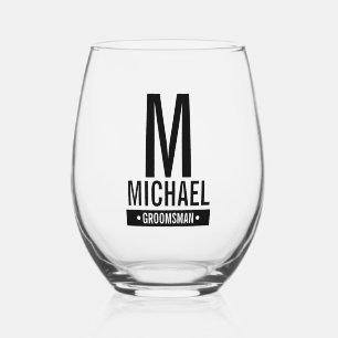 Gepersonaliseerde Groomsman's Monogram en Naam Wijnglas Zonder Voet