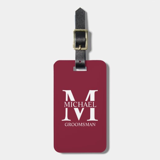 Gepersonaliseerde Groomsman's Naam en Monogram Bagagelabel (Voorkant verticaal)