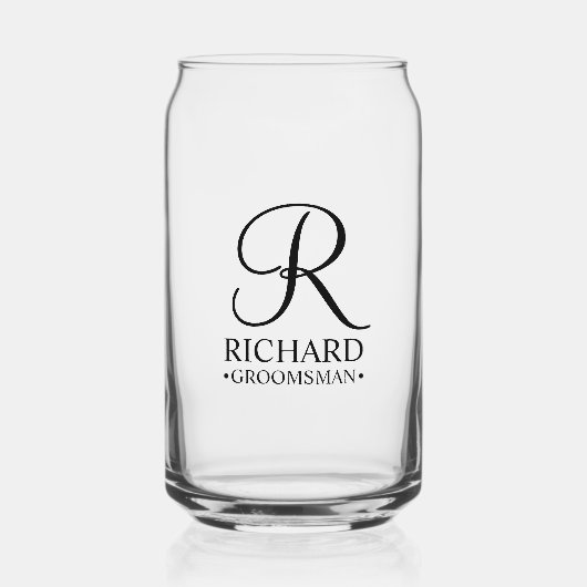 Gepersonaliseerde Groomsman's Naam en Monogram Blikvorm Glas (Voorkant)