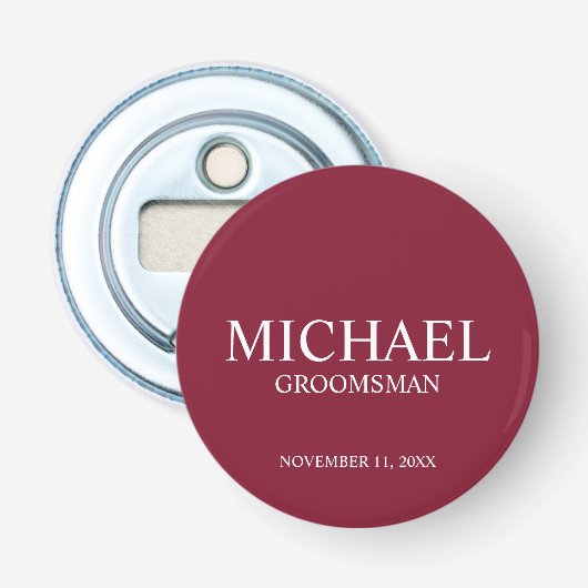 Gepersonaliseerde Groomsman's Naam en Monogram Button Flesopener (Voorkant)