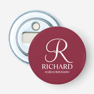 Gepersonaliseerde Groomsman's Naam en Monogram Button Flesopener