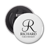 Gepersonaliseerde Groomsman's Naam en Monogram Button Flesopener (Voorkant)