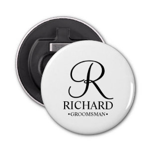 Gepersonaliseerde Groomsman's Naam en Monogram Button Flesopener
