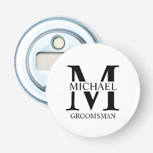 Gepersonaliseerde Groomsman's Naam en Monogram Button Flesopener