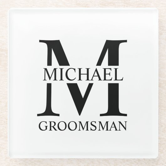 Gepersonaliseerde Groomsman's Naam en Monogram Glazen Onderzetter (Voorkant)