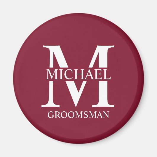 Gepersonaliseerde Groomsman's Naam en Monogram Magneet (Voorkant)