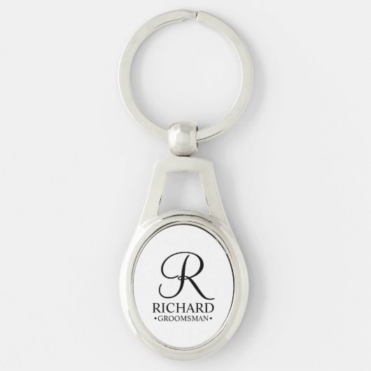 Gepersonaliseerde Groomsman's Naam en Monogram Sleutelhanger (Voorkant)
