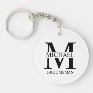 Gepersonaliseerde Groomsman's Naam en Monogram Sleutelhanger