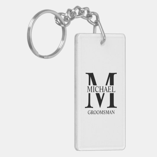 Gepersonaliseerde Groomsman's Naam en Monogram Sleutelhanger (Voorkant Links)