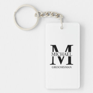 Gepersonaliseerde Groomsman's Naam en Monogram Sleutelhanger
