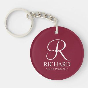 Gepersonaliseerde Groomsman's Naam en Monogram Sleutelhanger