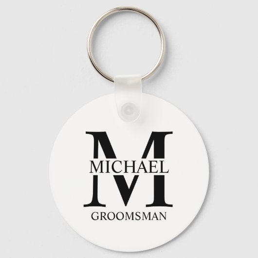 Gepersonaliseerde Groomsman's Naam en Monogram Sleutelhanger (Voorkant)
