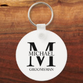 Gepersonaliseerde Groomsman's Naam en Monogram Sleutelhanger (Voorkant)