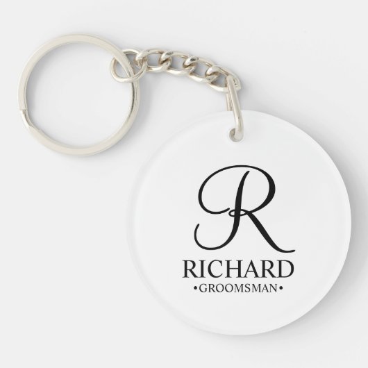 Gepersonaliseerde Groomsman's Naam en Monogram Sleutelhanger (Voorkant)