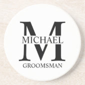 Gepersonaliseerde Groomsman's Naam en Monogram Zandsteen Onderzetter (Voorkant)