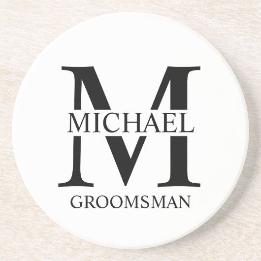 Gepersonaliseerde Groomsman's Naam en Monogram Zandsteen Onderzetter (Voorkant)