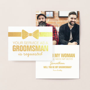 Gepersonaliseerde Groomsmen Foto   Groomsman gevra Folie Kaarten