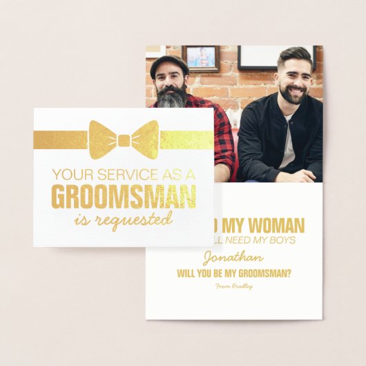 Gepersonaliseerde Groomsmen Foto | Groomsman gevra Folie Kaarten (Display)