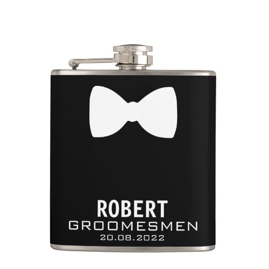 Gepersonaliseerde Groomsmen Kolf met Bow Stropdas  Heupfles (Voorkant)