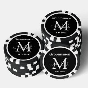 Gepersonaliseerde Groomsmen Zwart-wit bruiloft Poker Chips