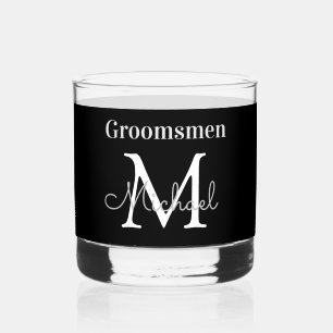 Gepersonaliseerde Groomsmen Zwart Wit Chique Whisky Glas