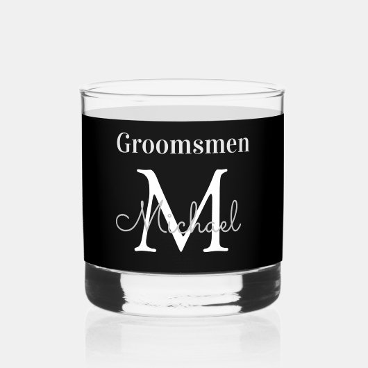Gepersonaliseerde Groomsmen Zwart Wit Chique Whisky Glas (Voorkant)