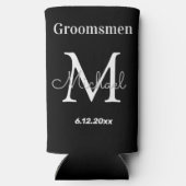 gepersonaliseerde groomsmen, zwarte witte kerkbrui seltzer blikjeskoeler (Achterkant)