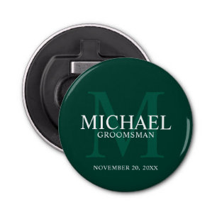Gepersonaliseerde Groomsmen's naam en monogram Button Flesopener