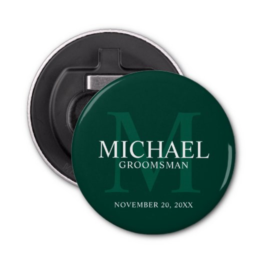 Gepersonaliseerde Groomsmen's naam en monogram Button Flesopener (Voorkant)