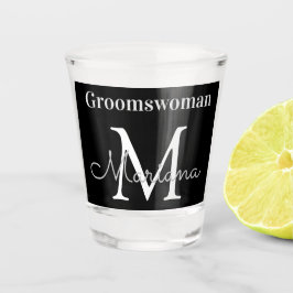 Gepersonaliseerde Groomvrouw zwart wit monogram Shot Glas