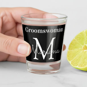 Gepersonaliseerde Groomvrouw zwart wit monogram Shot Glas