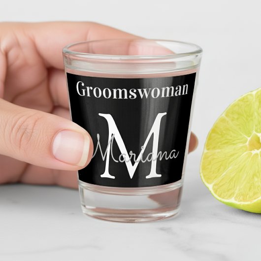 Gepersonaliseerde Groomvrouw zwart wit monogram Shot Glas