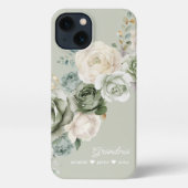 Gepersonaliseerde Grootmoeder Bloemen Sage Groen iPhone Hoesje (Achterkant)