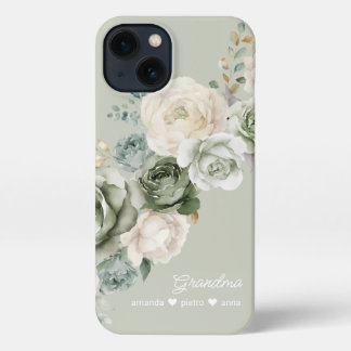 Gepersonaliseerde Grootmoeder Bloemen Sage Groen iPhone 13 Hoesje