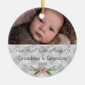 Gepersonaliseerde Grootouders Eerste Kerstfoto Keramisch Ornament (Voorkant)