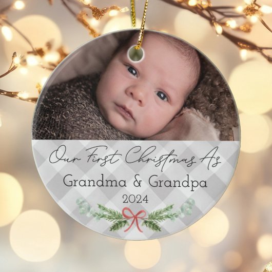 Gepersonaliseerde Grootouders Eerste Kerstfoto Keramisch Ornament