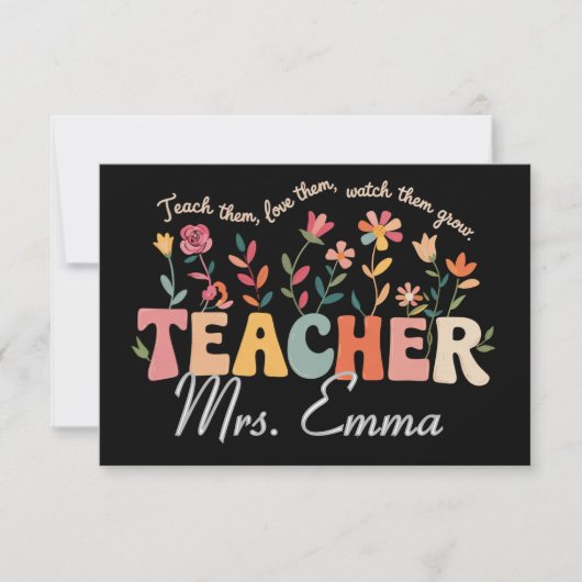 Gepersonaliseerde Groovy Flowers Teacher Custom Gi Bedankkaart (Voorkant)